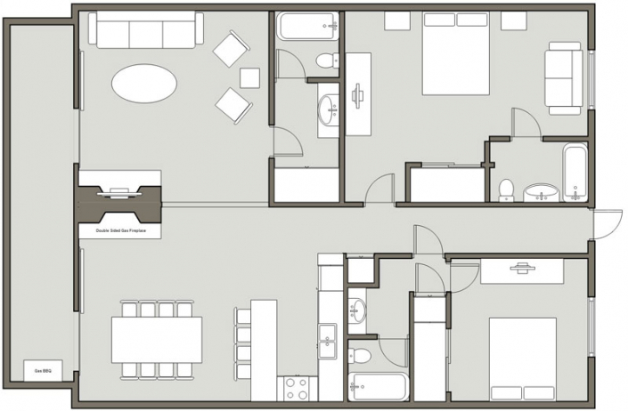 2 Bedroom Grand / 3-Bath (1,264 Sq. Ft.) Floorplan - The Crestwood