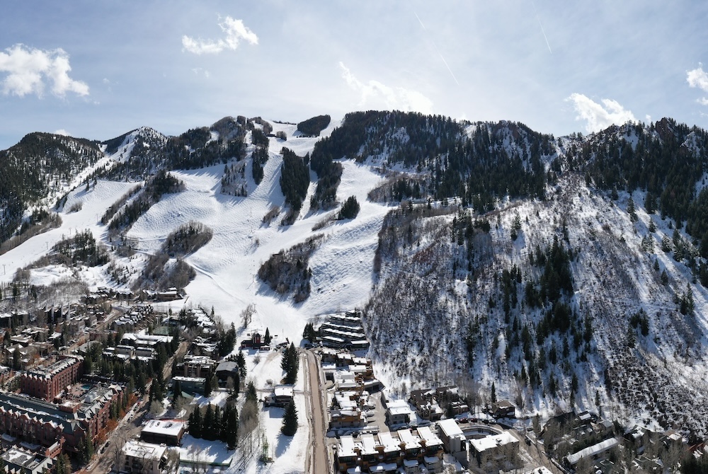 View of Ajax mountain runs leading into downtown Aspen