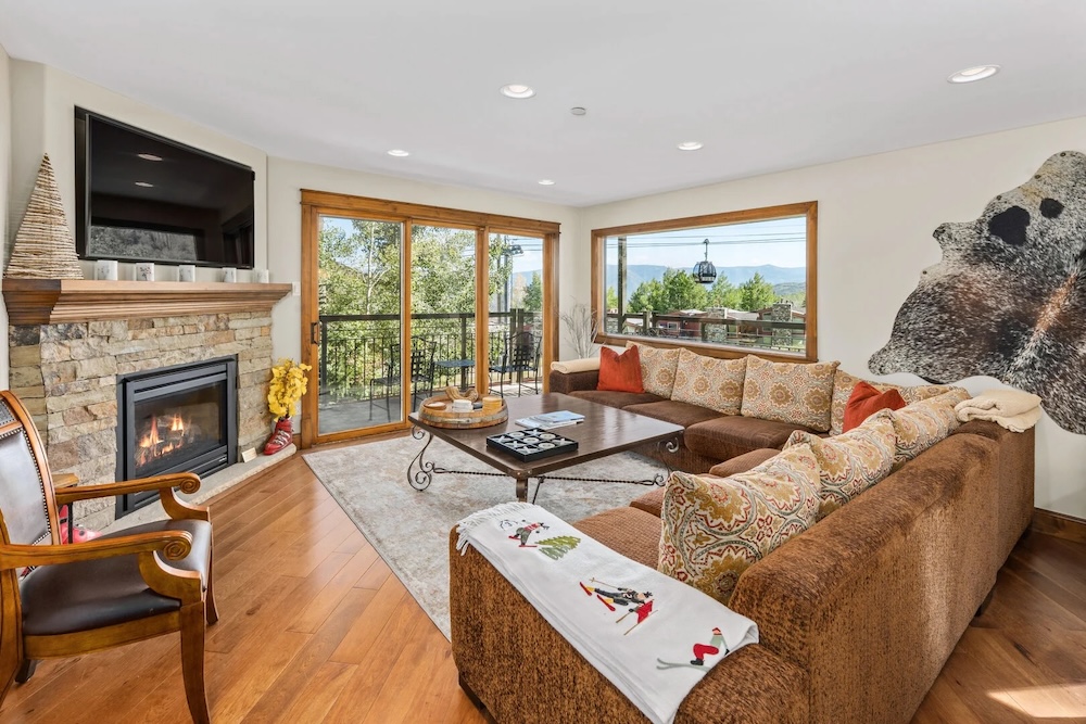 Vacation rental condo interior with mountain views